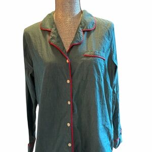 Nordstrom Green Button-Up Pajama Top with Red Trim